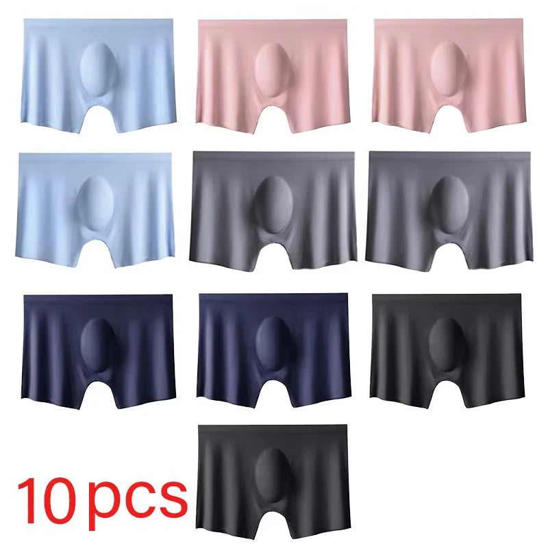 10 Pcs/Lot Men's Summer Ice Silk Boxers Briefs Seamless Underwear Lingerie Underpants Shorts Ultra-thin Breathable Sexy Panties