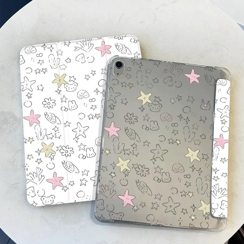 Flower Print Trifold Stand Smart Case for Ipad Air3 10.5 Air 6 11 Inch IPad 10th Generation IPad 5/6/7/8/9/10 Gen Cover 아이패드 케이스