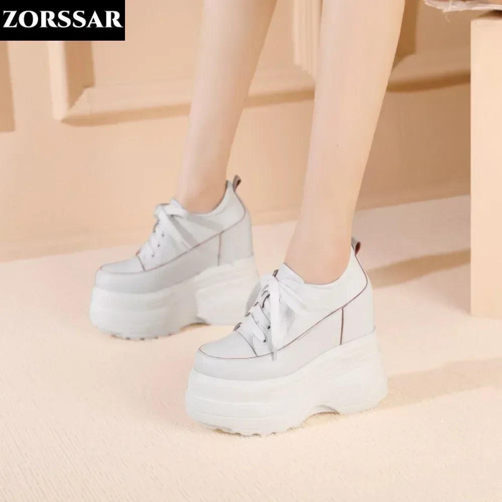 High Quality Women Platform Vulcanized Shoes Wedge Heels 14 CM Casual Shoes Height Increasing White Sneakers Women Trainers Shoe