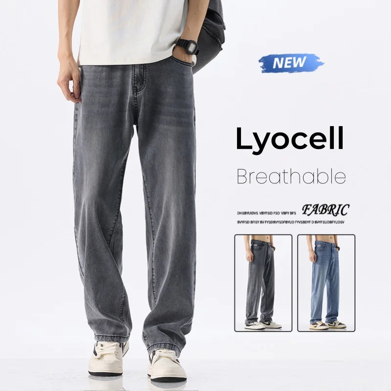 Lyocell Thin Men's Vintage Jeans Casual Loose Denim Pants Korean Fashion Comfortable Straight Summer Male Trousers