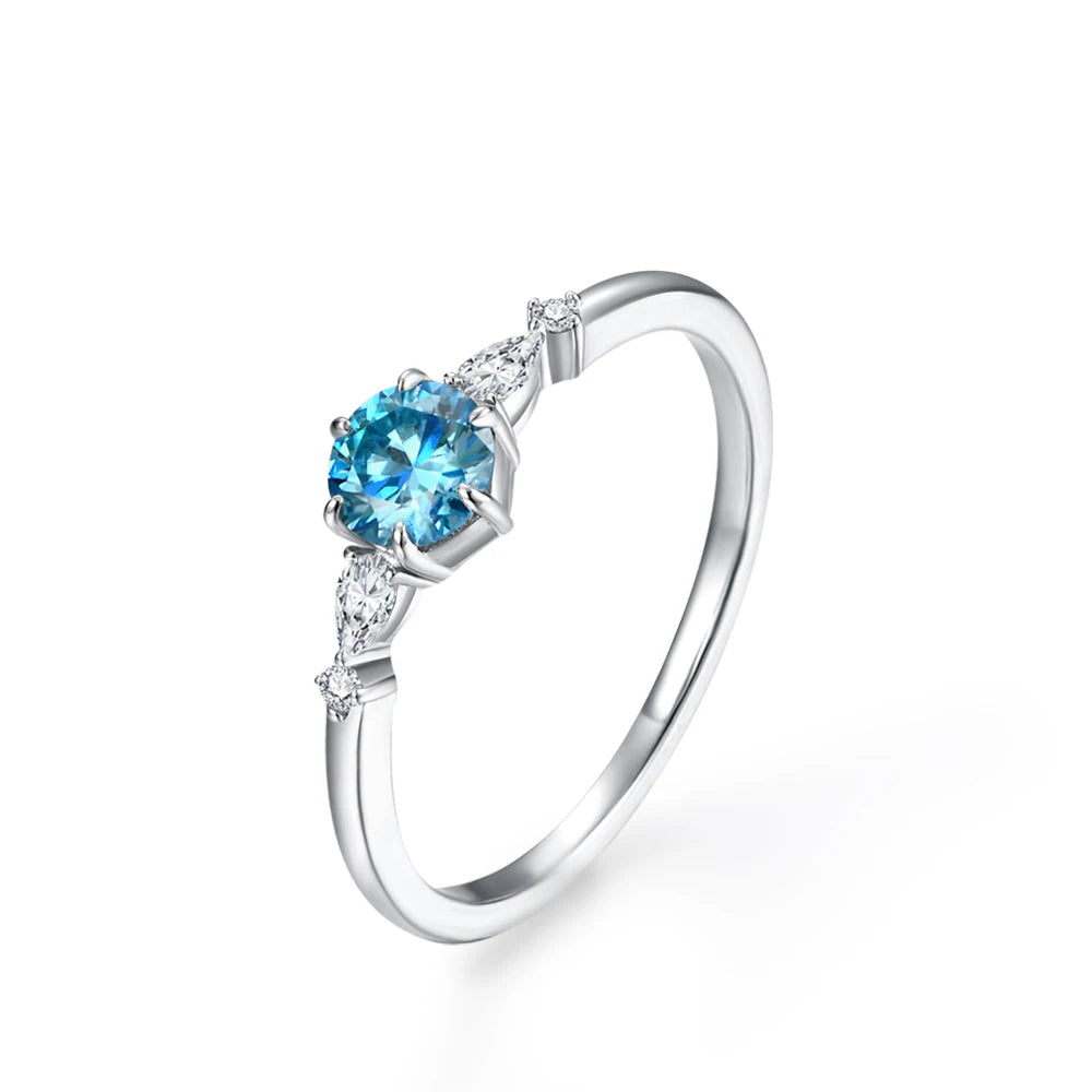ATTAGEMS New D Color Round Cut 5.0mm Colorful Moissanite Ring for Women Man Solid 925 Sterling Silver Halloween Jewelry Party
