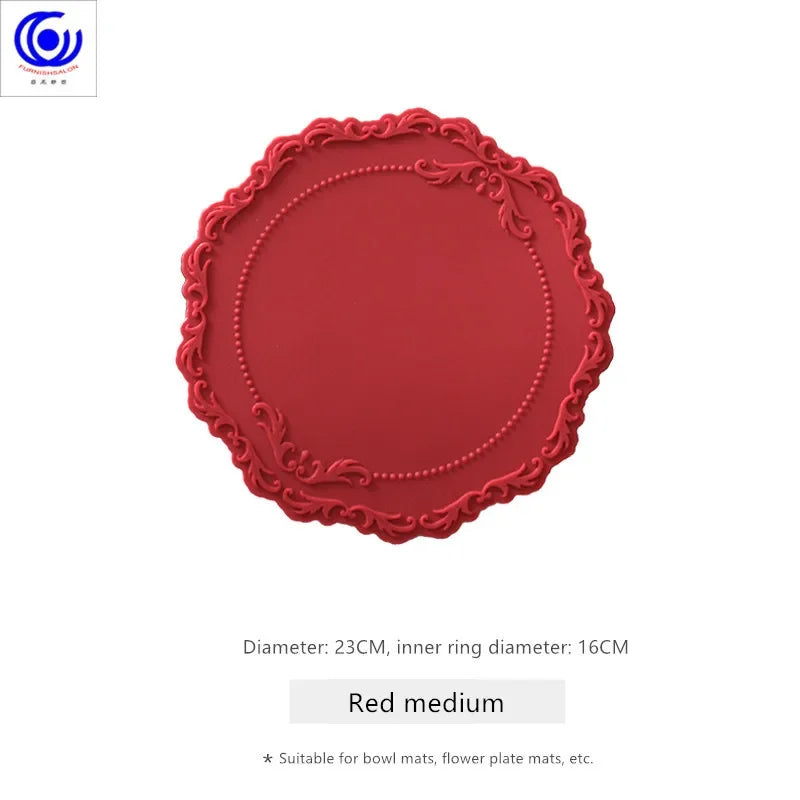 ins retro baroque relief banquet silicone lace placemat thermal insulation anti-scalding plate bowl vase mat