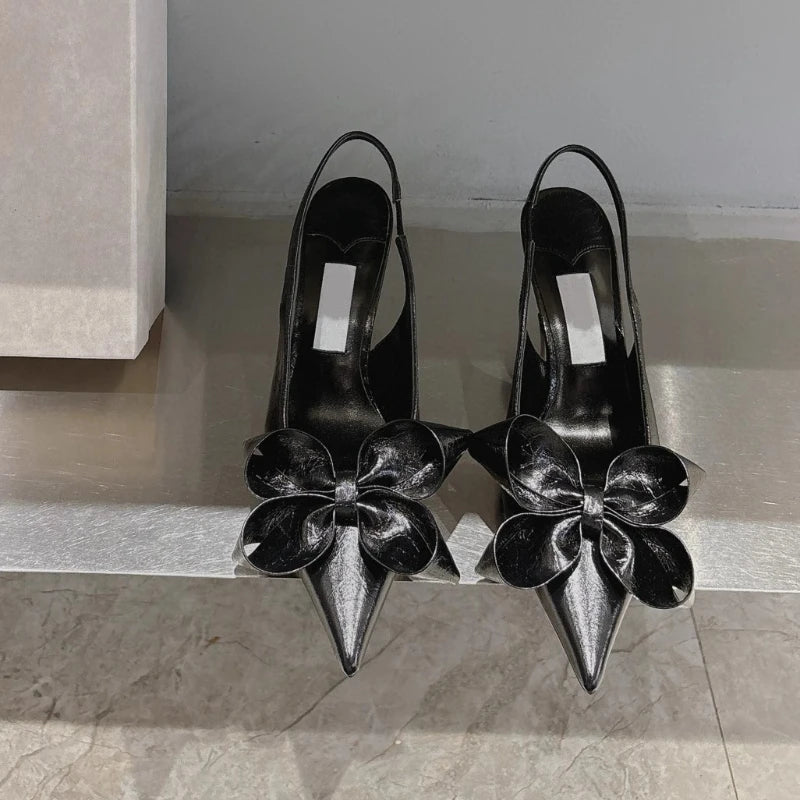 2025 Spring Summer New Fashion High Heel Bow Pointed Toe Stiletto Sandals Sexy Women Shoes