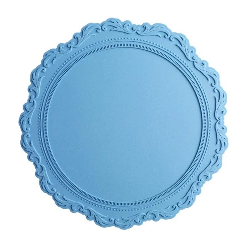34CM Silicone Placemat Round Flower Coffee Dinner Table Mat Embossed Pink Coaster Heat Resistant Kitchen Tableware Dining Mat