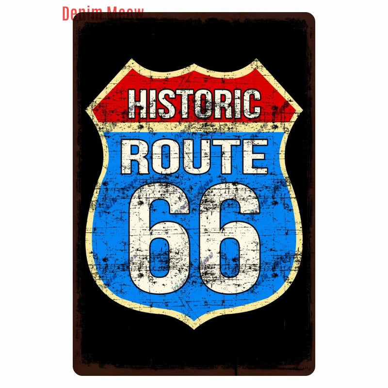 Mother Road Vintage Metal Sign Plate, New Style, Route 66, Old Route 66, Neon Light Effect, Mancave home Decor, WY14
