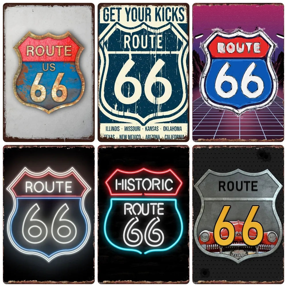 Mother Road Vintage Metal Sign Plate, New Style, Route 66, Old Route 66, Neon Light Effect, Mancave home Decor, WY14