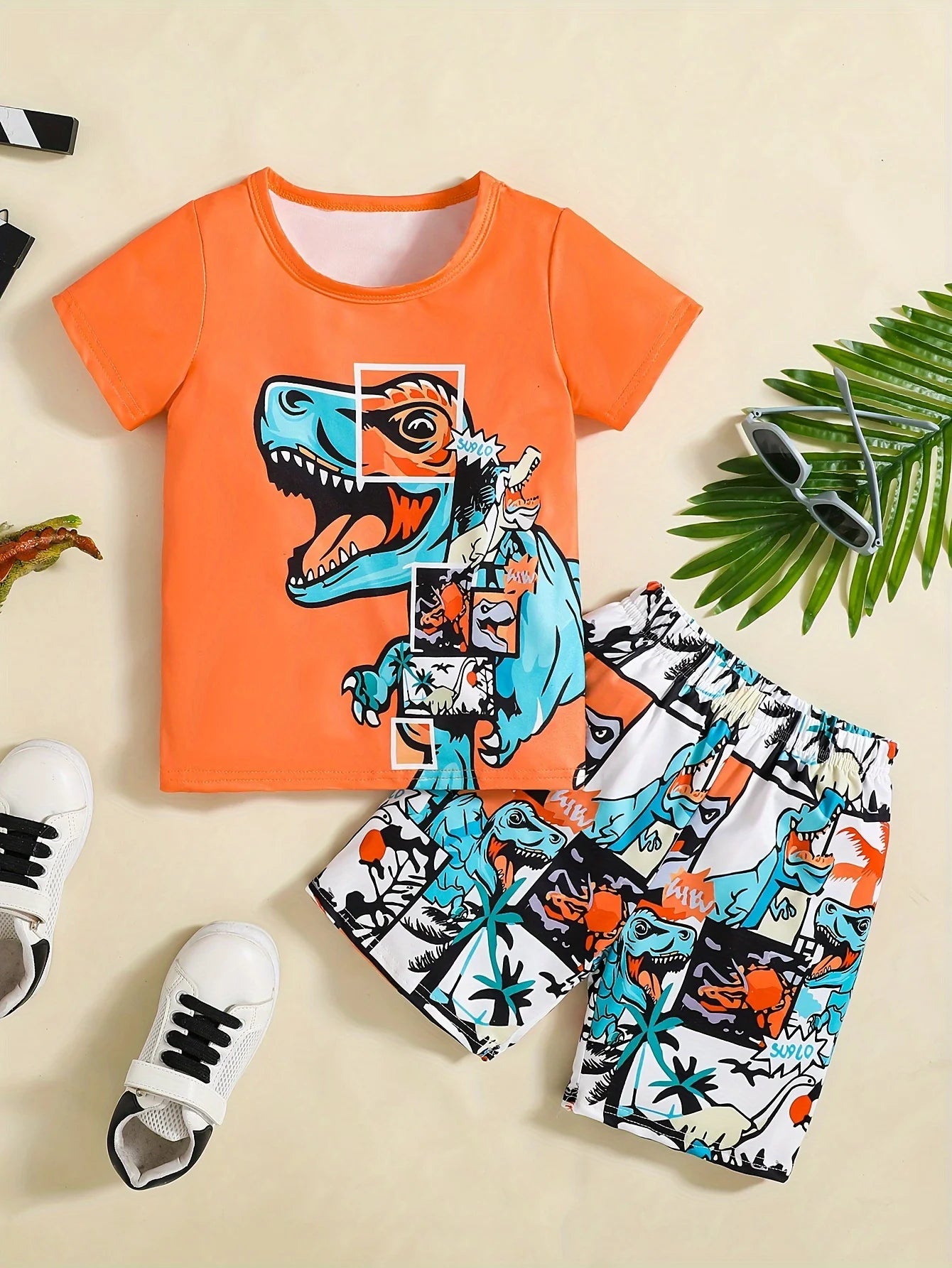 Children's Clothing Suit for Boy Short Sleeve Girl Shorts 3D Cartoon Dinosaurs Print Kids Summer Clothes Boy set Children's Set