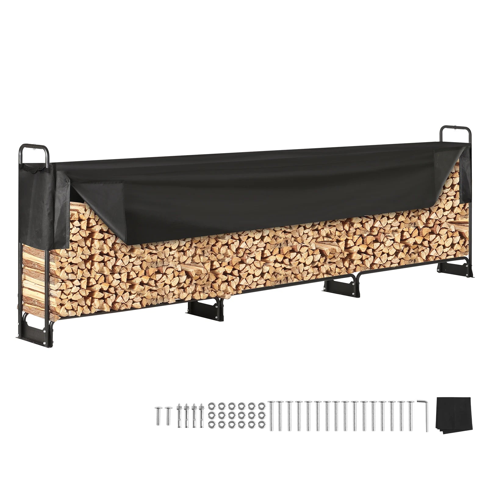 SucceBuy 12.7FT Outdoor Firewood Rack with Cover Heavy Duty Firewood Holder & 600D Oxford Waterproof Cover for Fireplace Patio