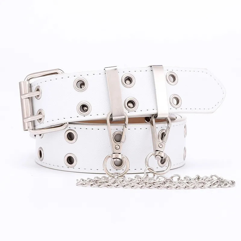 Women's Belt Trend Double Ring Belt Double Hole Eyelet Grommet Leather Buckle Punk Pin Belt Leisure Dress Jeans Gothic Waistband