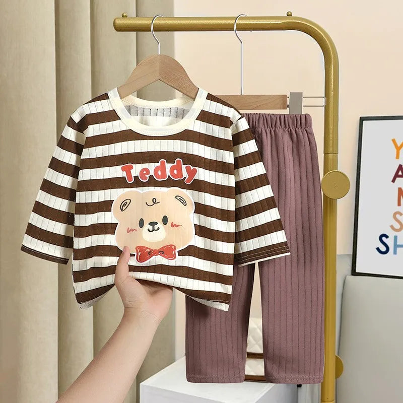 Printed Cartoon Cotton Home Clothes Two Piece Set Autumn Children Clothing Long Sleeve Suit Baby Girl Boy Underwear Set Pajamas