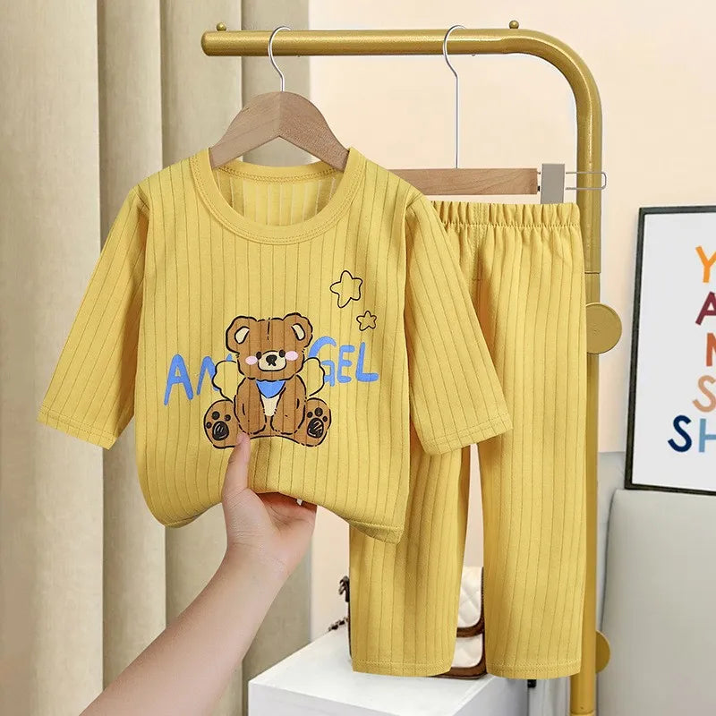 Printed Cartoon Cotton Home Clothes Two Piece Set Autumn Children Clothing Long Sleeve Suit Baby Girl Boy Underwear Set Pajamas
