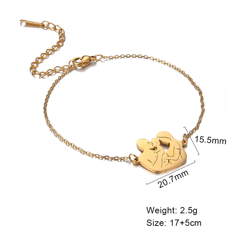 Skyrim Fashion Baby Mom Rope Bracelet Love Family Stainless Steel Charm Bracelets Pulsera Jewelry for Women Mother's Day Gift