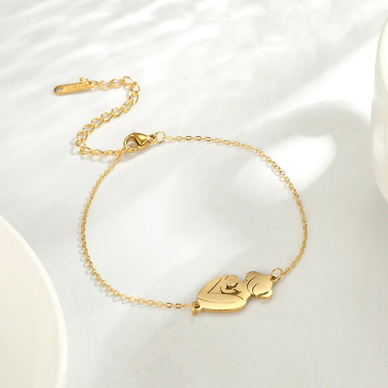 Skyrim Fashion Baby Mom Rope Bracelet Love Family Stainless Steel Charm Bracelets Pulsera Jewelry for Women Mother's Day Gift