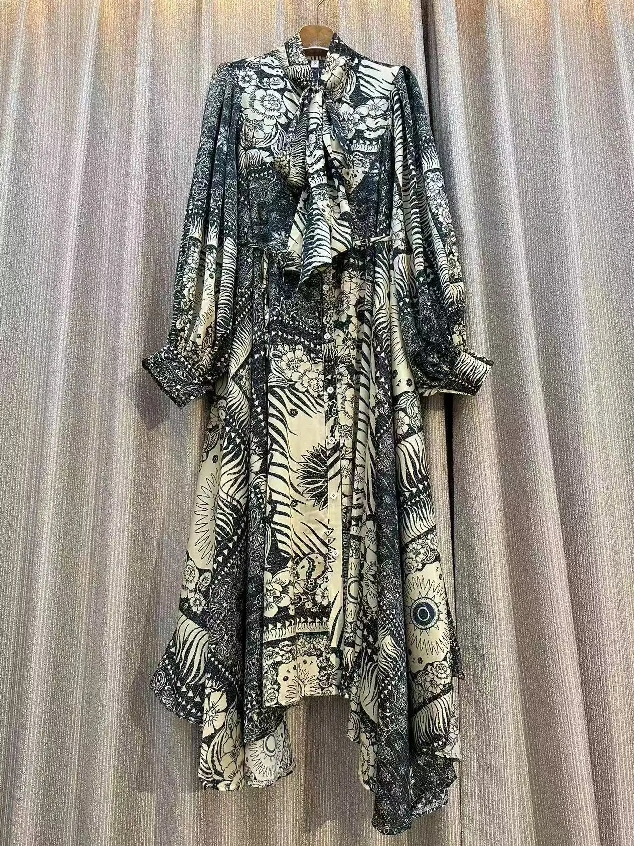 Jarlrysberg Luxury Bohemian Maxi Dress for Women Long Sleeve Irregular Print Loose Casual Vintage Fashion Party Dress New 2025