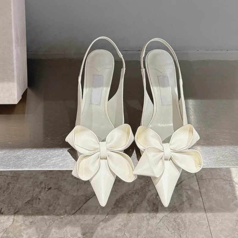 2025 Spring Summer New Fashion High Heel Bow Pointed Toe Stiletto Sandals Sexy Women Shoes