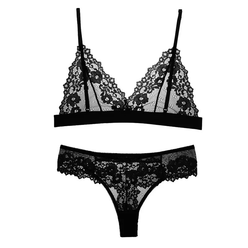 Sexy Lace Bra Sets Summer Women's Ultra-thin Lingerie Suit Brief Transparent No Wire Bra Breathable Intimate Underwear Exotic