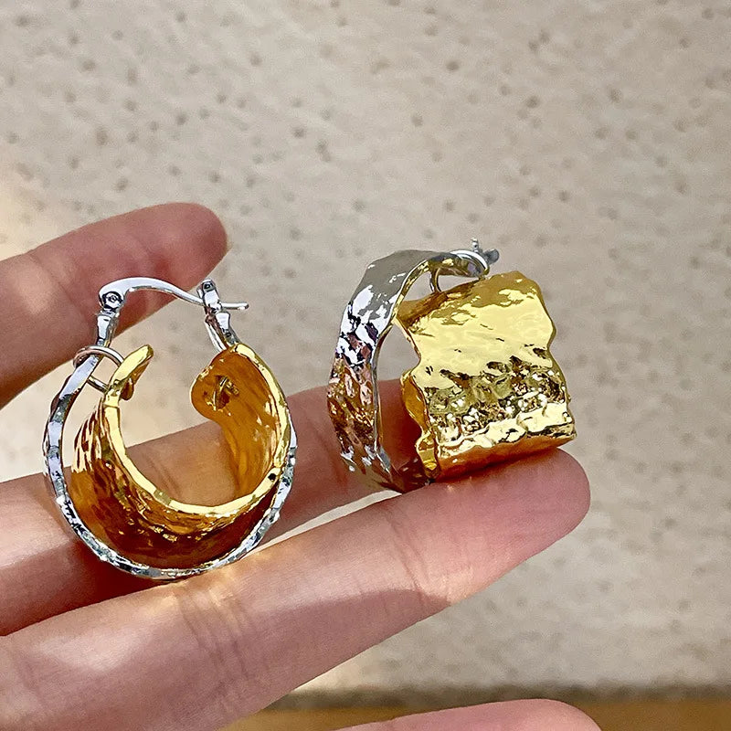 Fashion Cool Contrasting Colors Exaggerated Hoop Earrings For Women Retro Designer MutilLayer Earrings Jewelry Party Wedding ﻿