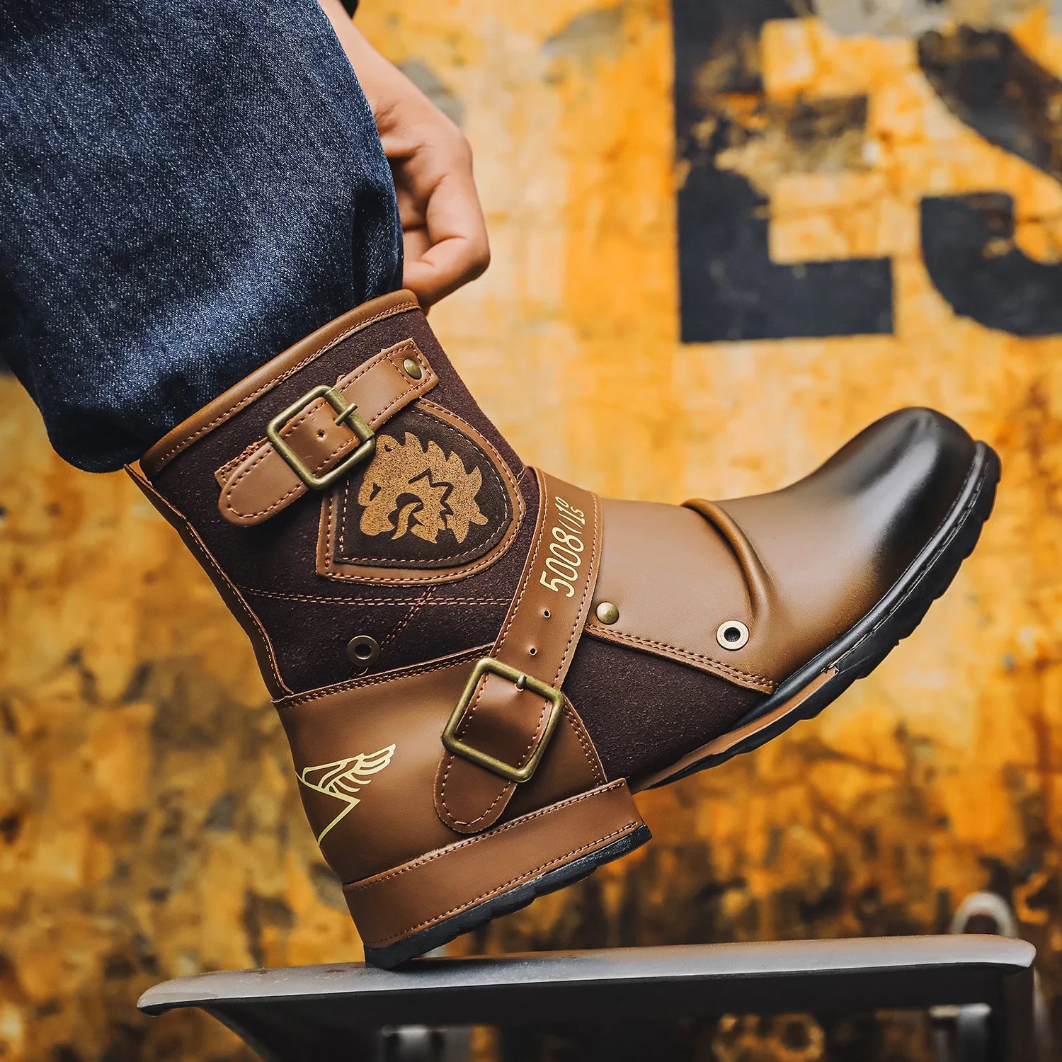Luxury Men's Boots 2025New Handmade Ankle Boots Men Metal Buckle Zipper Motorcycle Boots Men Outdoor High Top Punk Shoes for Men