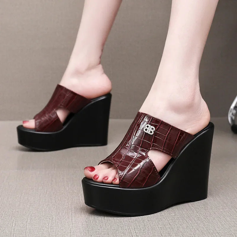 2025 33-43 Summer Wedges Heeled Slippers Ladies Shoes for Women Sandals Peep Toe Outside Women's Slipper Female Platform Sandal