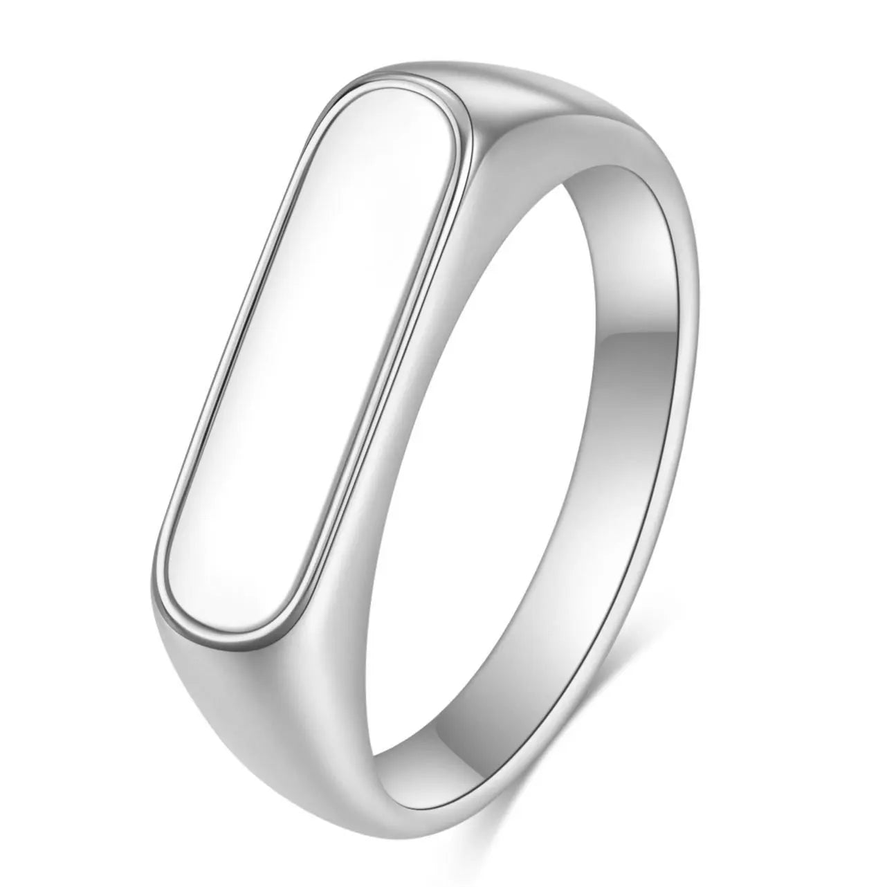 VQYSKO Mother Of Pearl Waterproof Tarnish Free Ring Signet Ring Dainty Bar Beautiful Gift For Her Him Staple Jewelry