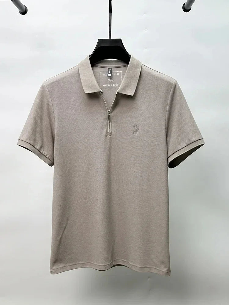 Brand Embroidered Half Zipper Short Sleeve Polo Shirt Men Flip Collar Casual Top Summer Trendy Designer New Casual Paul T-shirt