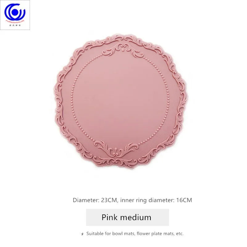 ins retro baroque relief banquet silicone lace placemat thermal insulation anti-scalding plate bowl vase mat