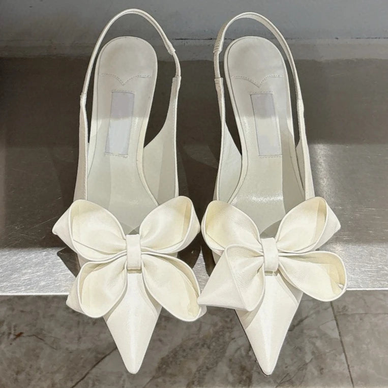 2025 Spring Summer New Fashion High Heel Bow Pointed Toe Stiletto Sandals Sexy Women Shoes