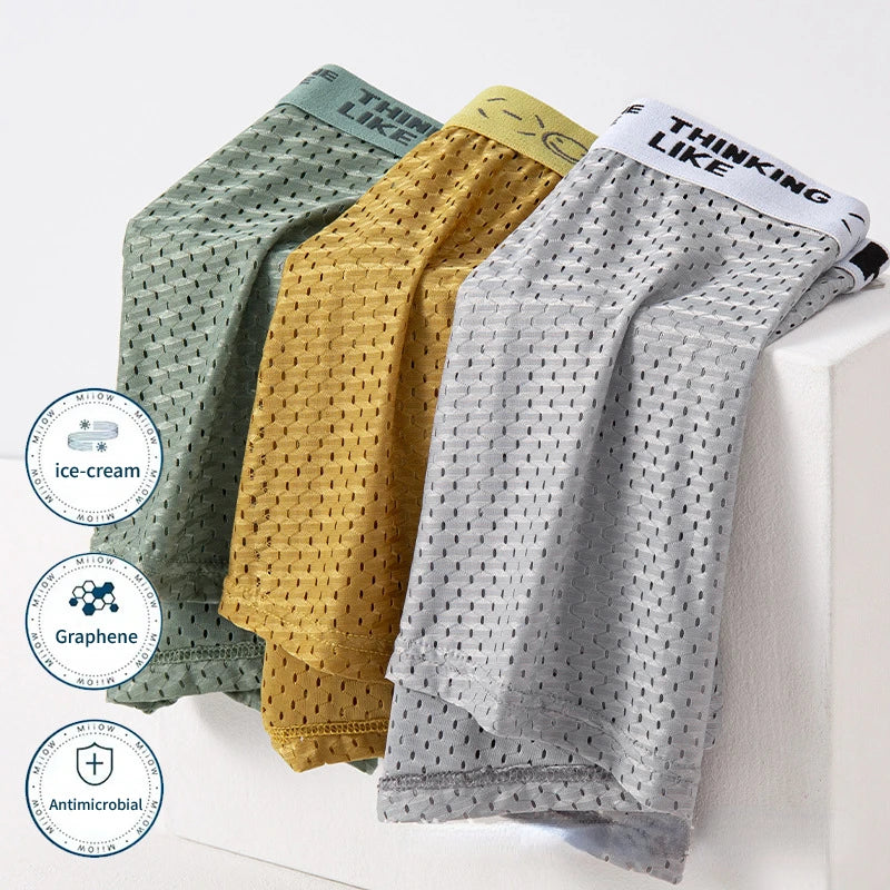 Ice Silk Mesh Underwear Men Boxers Comfortable Anti-bacterial Hollowed Out Breathable Men Summer Light Thin Section Boxer Shorts