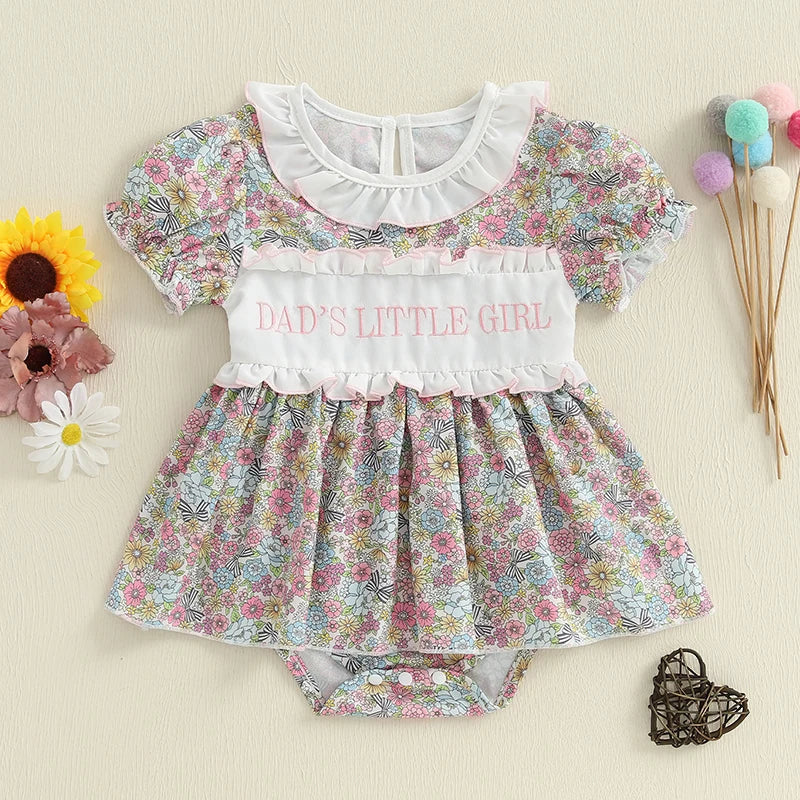 Adorable Toddler Floral Print Sleeveless Romper Dress with Bowknot Detail and Ruffled Hemline for Summer Beach Party