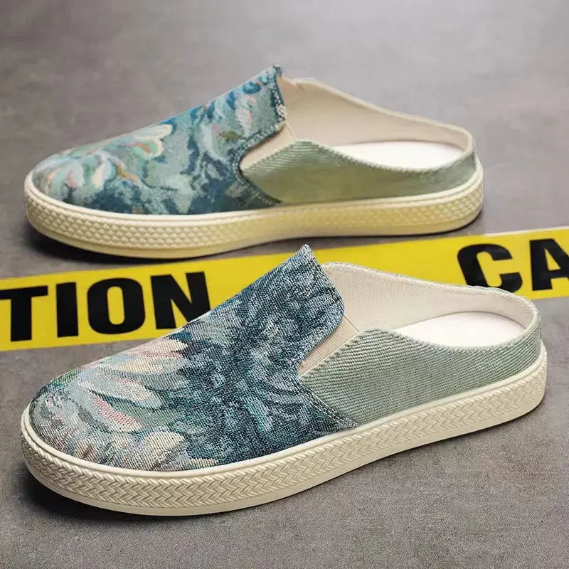Man Half Slipper Summer New Casual Shoes Half Slippers Breathable Canvas Soft Bottom Lightweight Walking Shoe Vulcanized Shoes