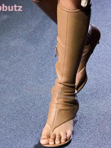2026 Women's Modern Boots Fish Mouth Clip Toe Mid Heel Boot Fashionable Solid Thin High Heel Side Zipper High Tube Cool Boots