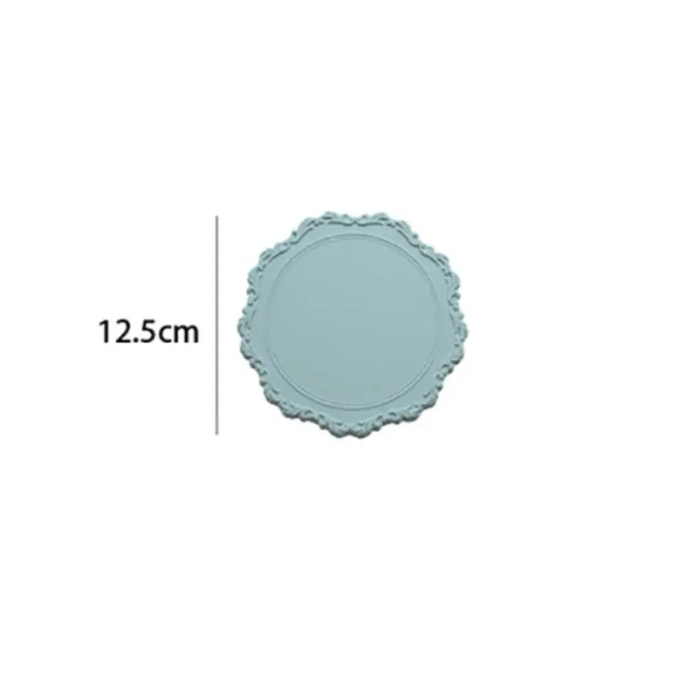 2pcs Lace Round Tableware Pad Silicone Coaster Cup Mat Non-slip Placemat
