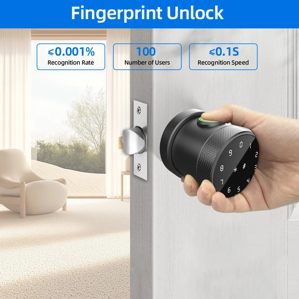 RAYKUBE L16A Tuya Bluetooth Smart Fingerprint Deadbolt Lock Keyless Round Knob Digital Electric Lock with APP/Key/Code Unlock