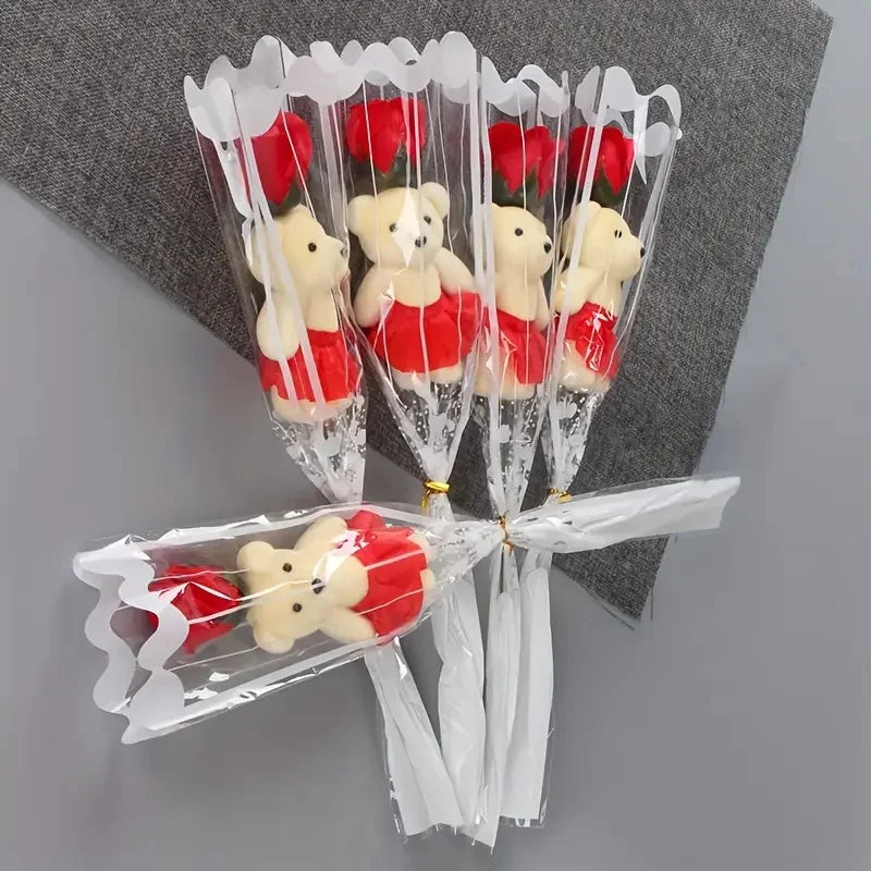 5PCS Artificial Rose Bear Flowers Soap Bouquet Set Lovely Flower Gift for Mother's Day Valentine's Birthday Wedding Home Decor