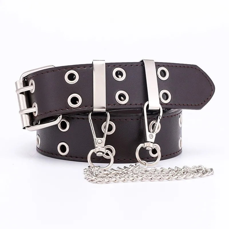 Women's Belt Trend Double Ring Belt Double Hole Eyelet Grommet Leather Buckle Punk Pin Belt Leisure Dress Jeans Gothic Waistband