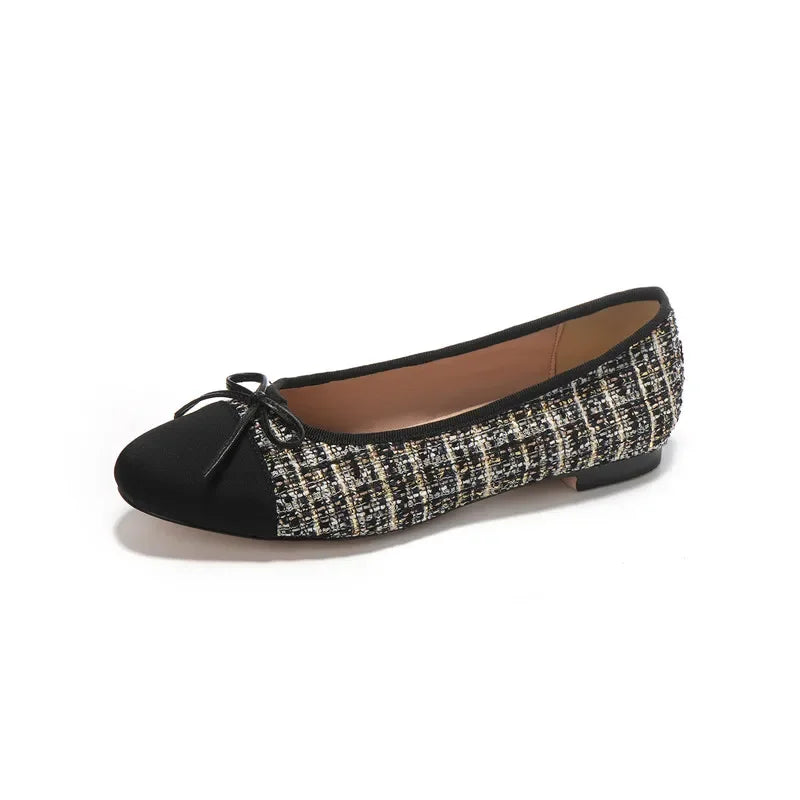 New Women's Shoes with Light Color Contrast Soft Bottom Flat Bow Sole Shoes