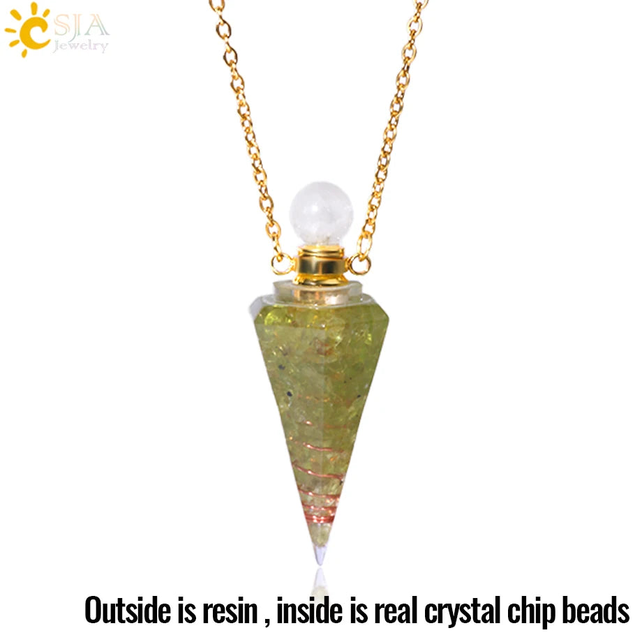 Resin Natural Stone Quartz Aromatherapy Pendant Necklace Gold Color Essential Oil Diffuser Perfume Bottle Crystal Necklaces H205