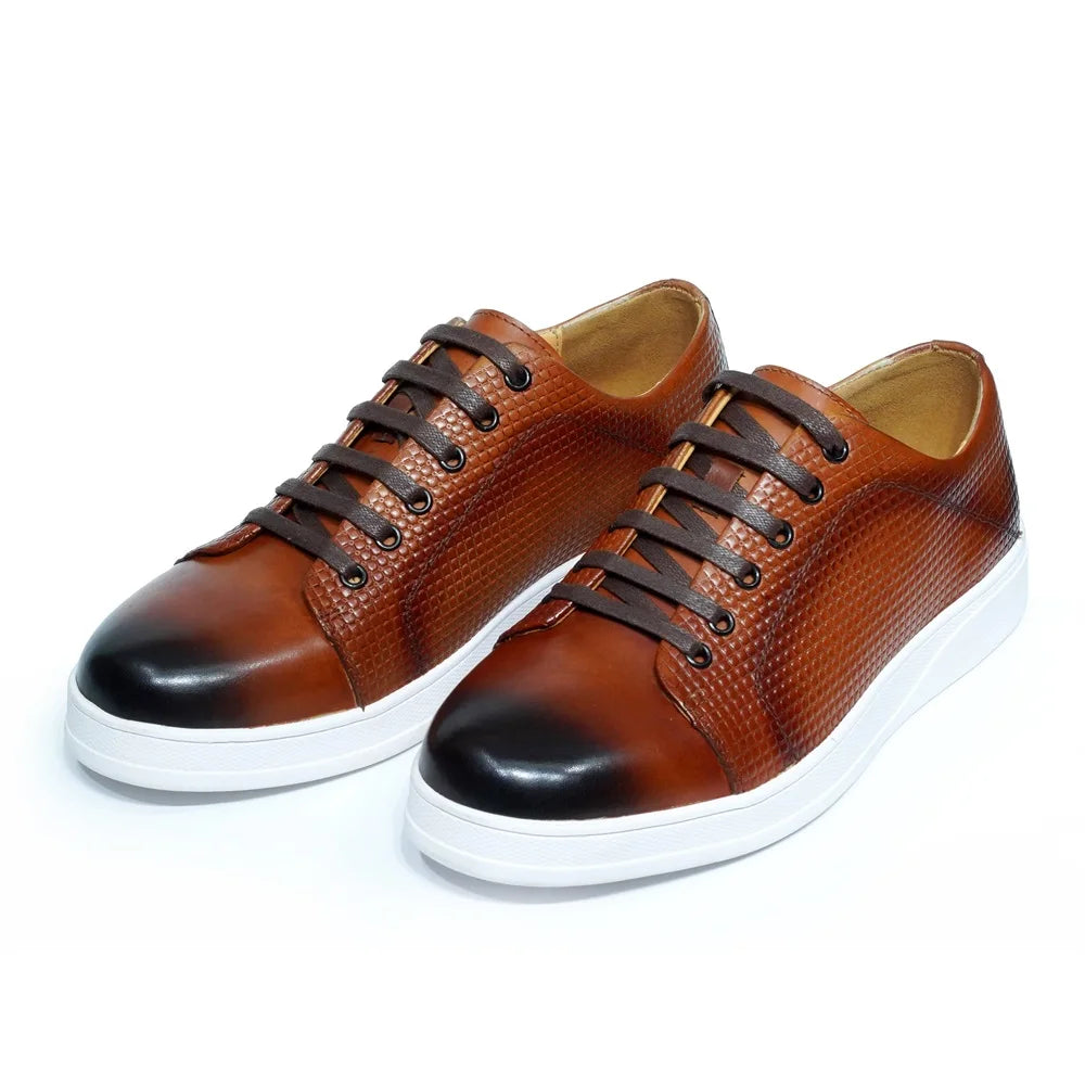 Classic Brand Designer Genuine Leather Men's Casual Sneaker Shoes Lace-Up Plaid Print Comfortable Flats Derby Shoes for Men