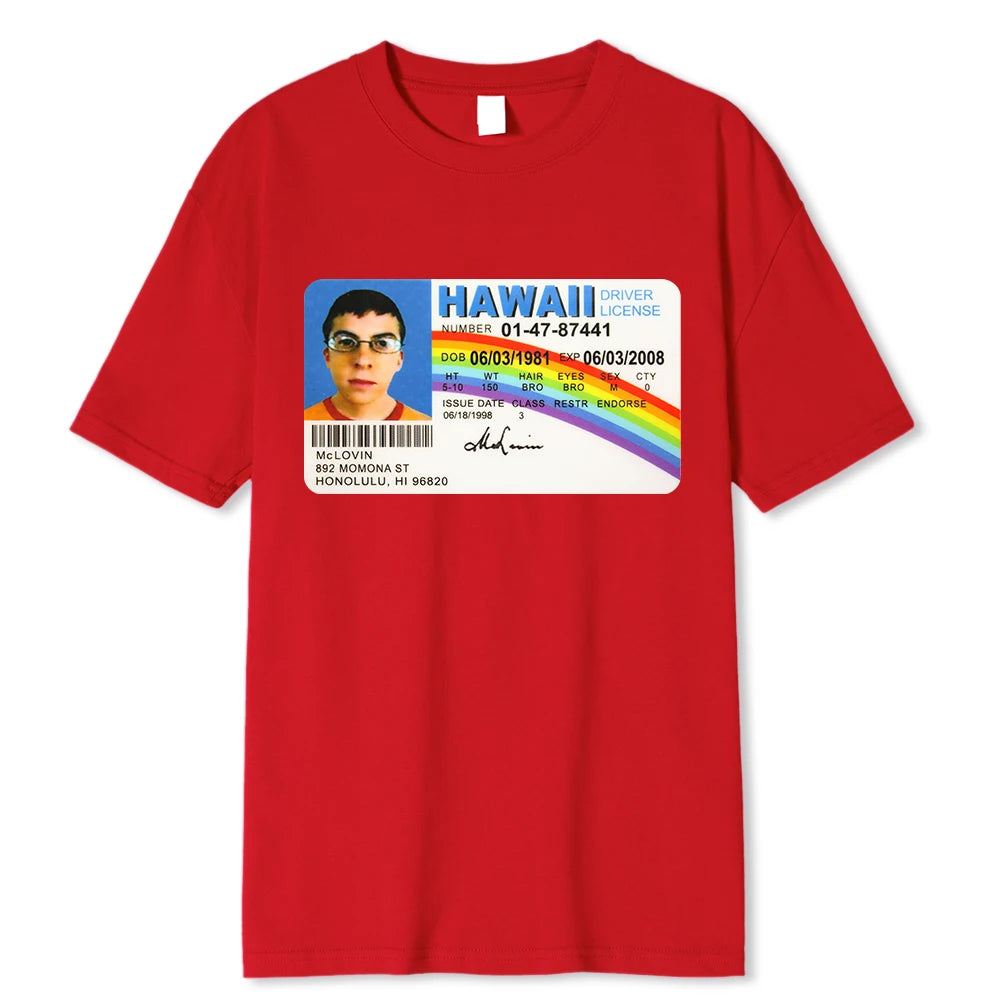 Homme t Shirt Summer Men t-Shirt Mclovin Id Card Superbad Geek Mens Cotton t-Shirt Unisex t-Shirt Teenagers Cool Soft Clothing