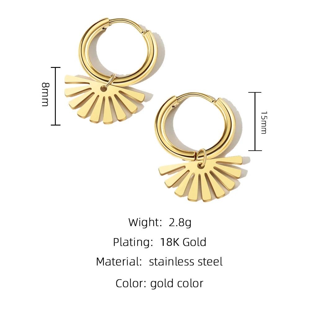 YACHAN Trendy Gold Plated Stainless Steel Earrings For Women Geometric Pendants Hoop Earrings Waterproof Jewelry