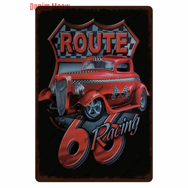 Mother Road Vintage Metal Sign Plate, New Style, Route 66, Old Route 66, Neon Light Effect, Mancave home Decor, WY14