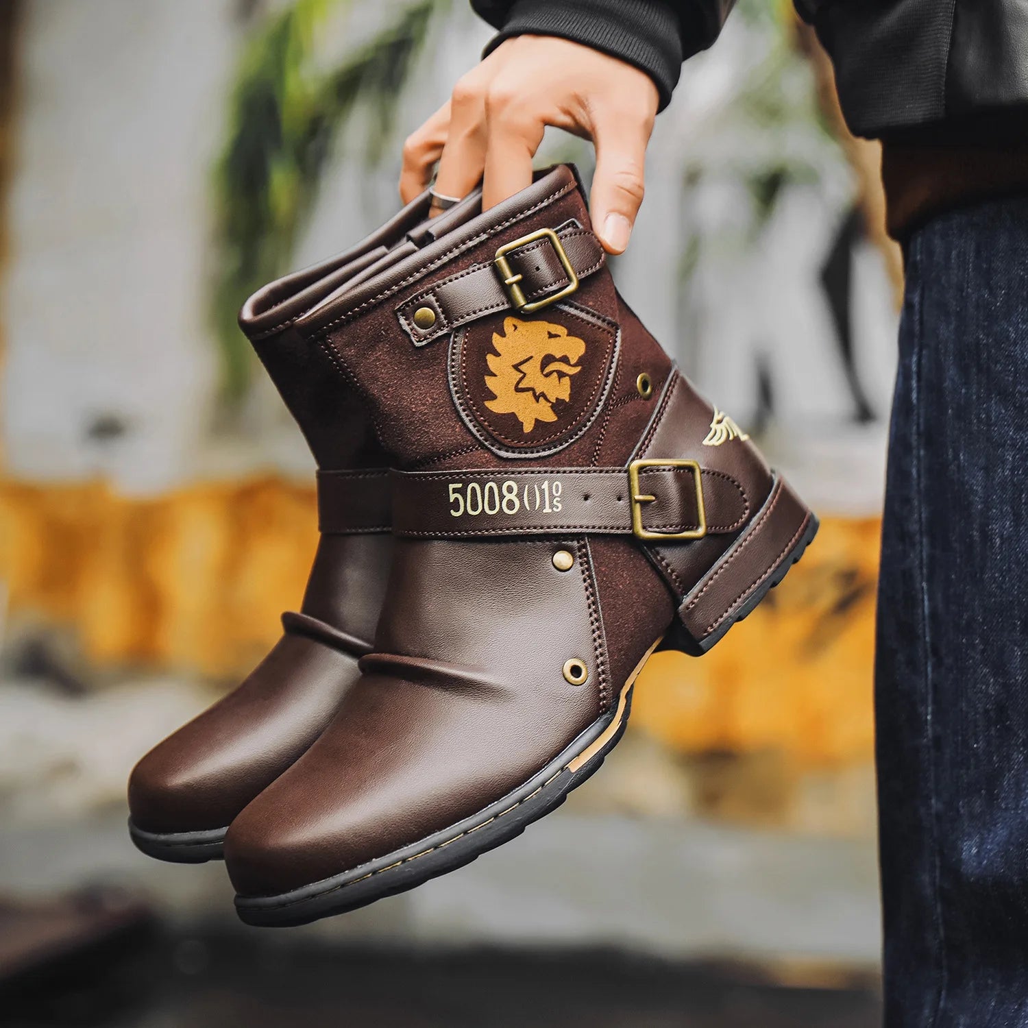Luxury Men's Boots 2025New Handmade Ankle Boots Men Metal Buckle Zipper Motorcycle Boots Men Outdoor High Top Punk Shoes for Men