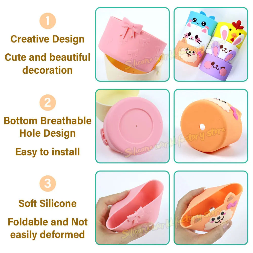 SW 7.5CM Cartoon Animal Bow Silicone Cup Bottom Cover For Stanley 40oz Tumbler Protective Water Bottle Sleeve Anti-slip Cup Boot