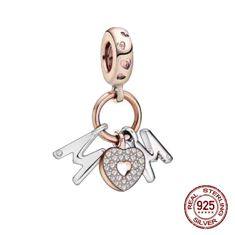 925 Sterling Silver Heart Shaped Warm Family MOM Charm Beads Fit 4MM hole diameter Bracelets Fine DIY Mother's Day Jewelry Gifts