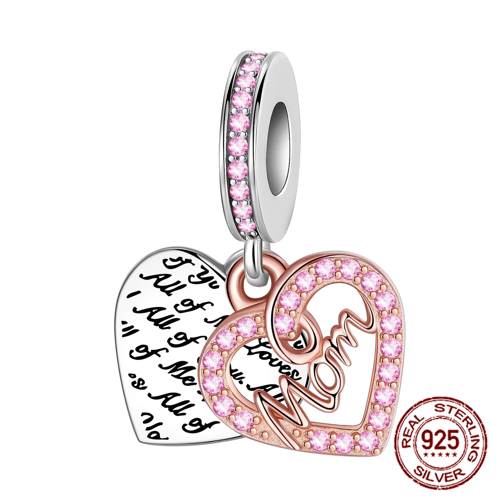 925 Sterling Silver Heart Shaped Warm Family MOM Charm Beads Fit 4MM hole diameter Bracelets Fine DIY Mother's Day Jewelry Gifts