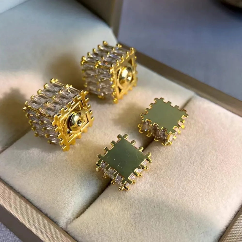 High Quality Earrings Sparkling Zircon Jewelry, women's Square Golden Earrings women's Luxury Jewelry Cute Girls Christmas Gifts