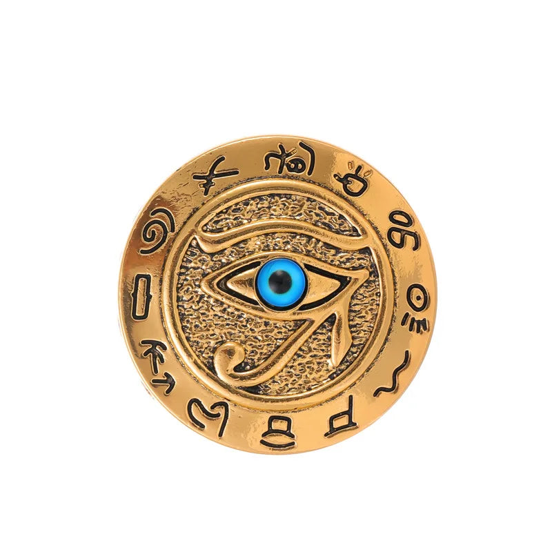 New Egyptian Pharaoh Eye of Horus Brooch Exaggerated punk style personalized blue eyes round card lapel pin costume jewelry gift