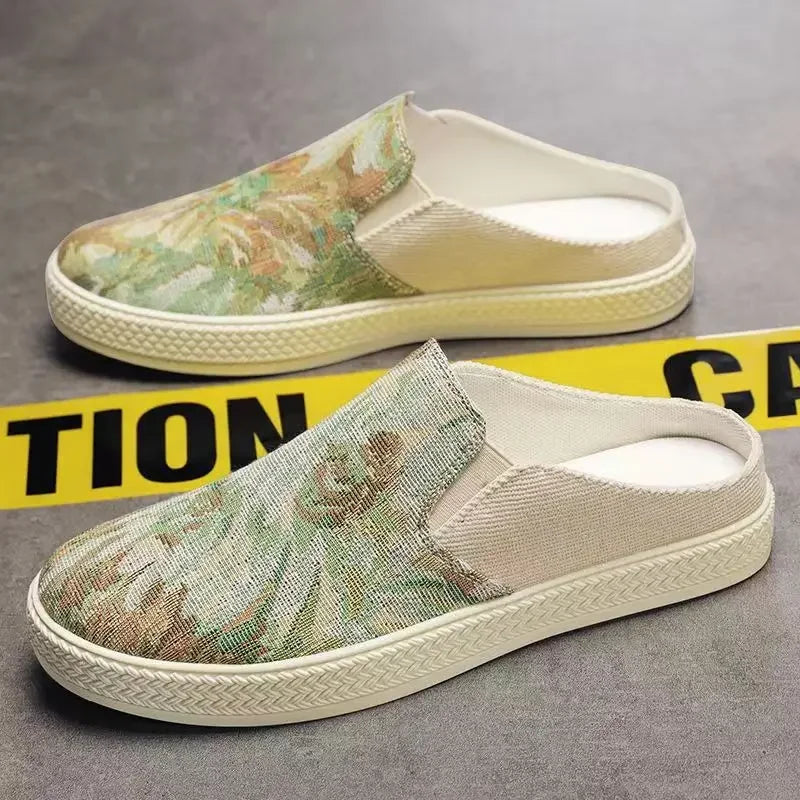 Man Half Slipper Summer New Casual Shoes Half Slippers Breathable Canvas Soft Bottom Lightweight Walking Shoe Vulcanized Shoes