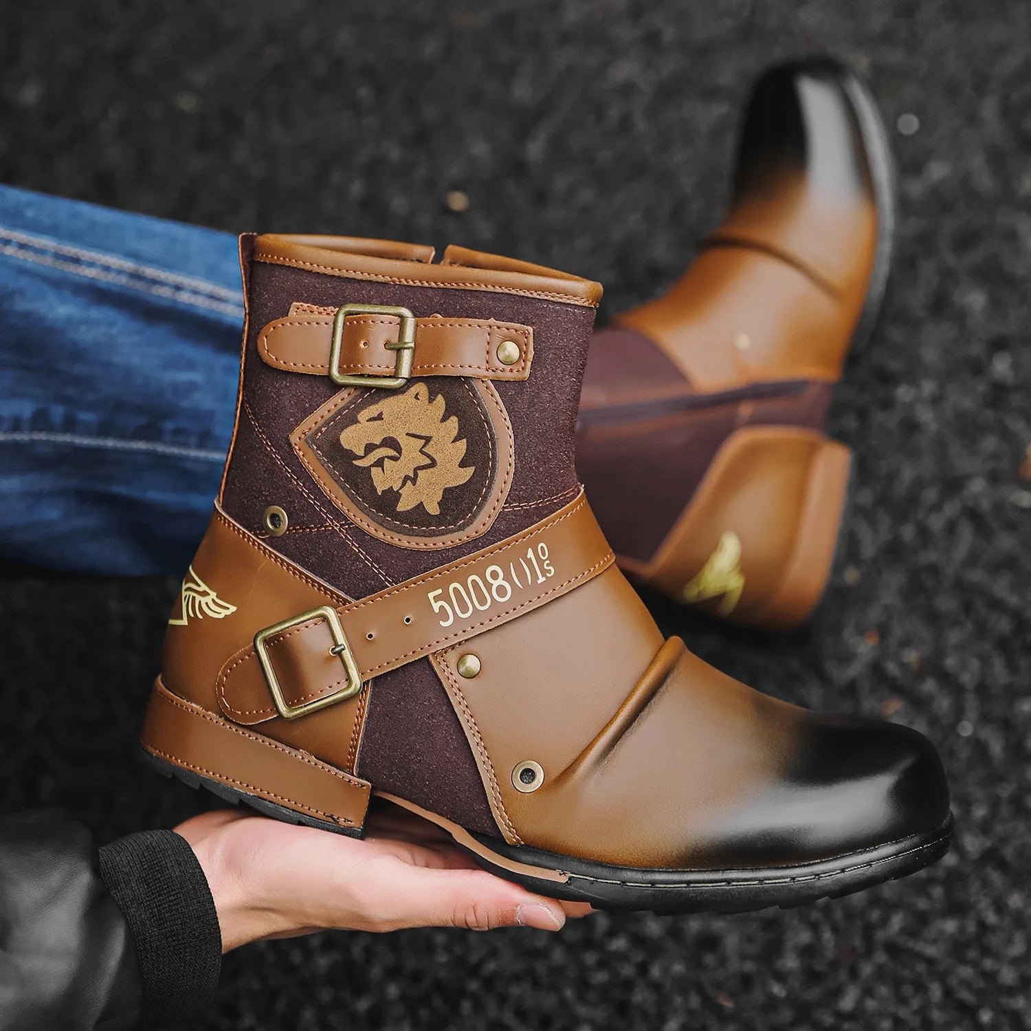 Luxury Men's Boots 2025New Handmade Ankle Boots Men Metal Buckle Zipper Motorcycle Boots Men Outdoor High Top Punk Shoes for Men