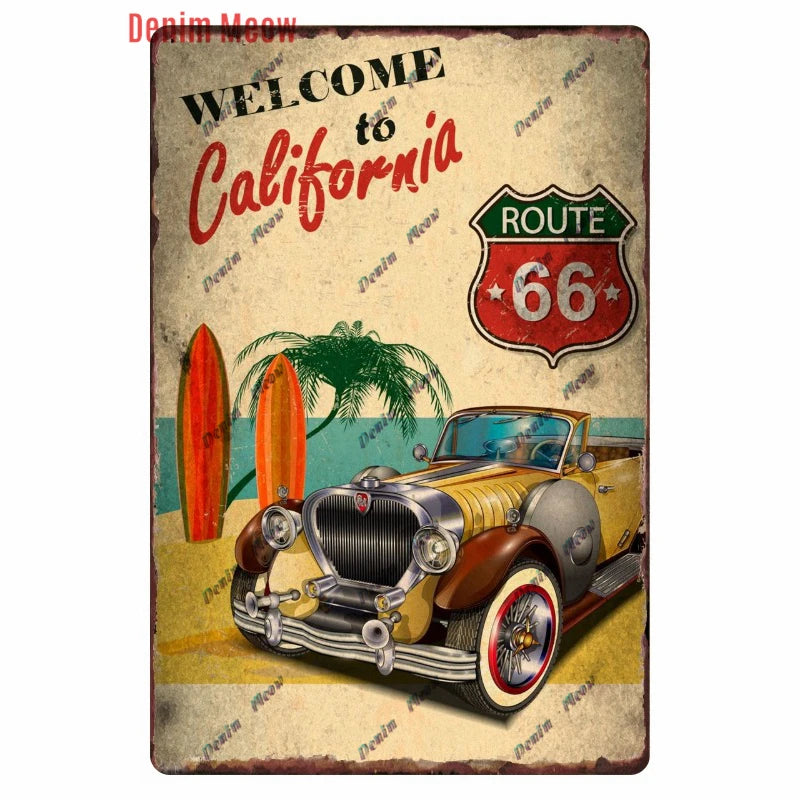 Mother Road Vintage Metal Sign Plate, New Style, Route 66, Old Route 66, Neon Light Effect, Mancave home Decor, WY14